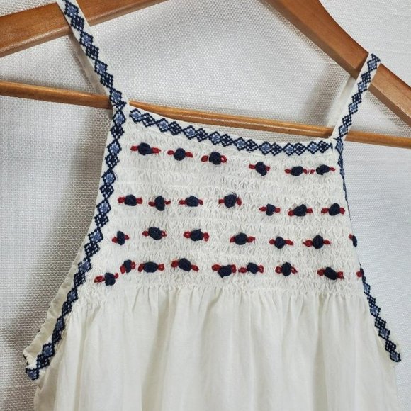 Pilcro Embroidered Flowy Tank Womens XS Smocked White/Red/Blue - Picture 4 of 8